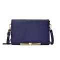 Blau Leder Umhängetasche für Damen Mode Schultertasche mit Gold Herz Metallstange - Dunkelblau