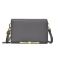 Graue kleine Umhängetasche für Damen, Retro PU Leder Handtasche mit Herz Metallverschluss. - Grau