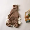 Brown thermal dog jumpsuit with white ribbed turtleneck for greyhounds whippets winter. - S / Coffee