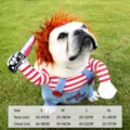Detailed view of funny Halloween pet costume with knife and red hair for dogs and cats outdoors. - S / Deadly Doll