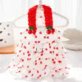 Cute cherry print pet dress for small dogs and cats, sweet summer suspender skirt with D-ring. - XS / Cherry Cake Skirt