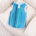 Summer breathable mesh dog vest with traction ring, ethnic stripe small pet clothes size chart - S / Blue