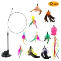 Set di giocattoli per gatti con bacchetta a ventosa e 12 piume di ricambio per divertimento. - Colore Casuale / Set da 11 pezzi 2