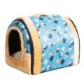 Semi-closed plush pet house winter warm cat tent bed with cute cat pattern and handle. - XL - Recommended for Under 20 kg / Cat
