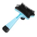 Blue and black pet slicker brush for cats and dogs, easy hair removal grooming tool. - Blue