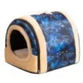 Cozy enclosed pet cave bed with blue ocean whale print, soft fleece trim and warm cushion. - XL - Recommended for Under 20 kg / Deep Sea