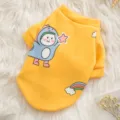 Yellow fleece pet hoodie with cute cartoon dinosaur print, warm two-leg dog clothes. - Yellow Little Girl