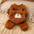 Cute brown fleece pet dog winter clothes with bear ears and warm design for small puppies. - S / Brown