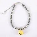 Black and white woven pet cat dog collar with adjustable chain and cute yellow bell accessory - L / Style 4