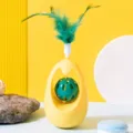 Yellow Cat Tumbler Toy with Feathers Pet Boredom Relief Kitten Teaser Ball Interactive - Yellow Bell Ball