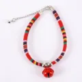 Adjustable red woven pet collar with bell, trendy ethnic style necklace for cats and dogs. - L / Style 6