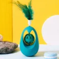 Blue Cat Toy Tumbler with Feather and Mint Ball Pet Toy for Kittens Playful Design. - Green Bell Ball