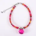 Colorful Woven Pet Collar with Adjustable Metal Chain and Cute Pink Bell for Cats - L / Style 1