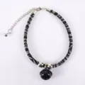Black and white woven pet collar with metal extension chain and bells for cats and dogs. - Style 5