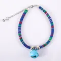 Pet collar with woven strap, colorful stripes, metal adjustment chain and blue bell for cats and dogs - Style 7