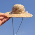 Cute pet straw hat with white elastic chin strap, perfect small dog and cat sun hat accessory. - Small Size Diameter Approx. 12cm / Plain Cap
