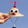 Pet straw hat with propeller and googly eyes funny puppy cat headwear size 16cm 13cm - Large Size (Approx. 15cm Diameter) / Red Propeller Hat