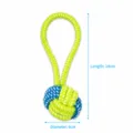 Durable cotton rope pet chew toy, green and blue braided ball with loop, small size. - Single Ear Ball