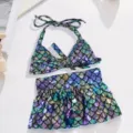 Set bikini olografico luccicante per animali domestici, costume da bagno estivo per cani gatti. - Taglia S / Viola
