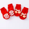Red pet socks set with cute paw prints and bows, breathable knit puppy booties for small dogs. - S / Red