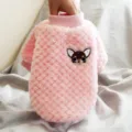 Pink fluffy pet winter sweatshirt with cute puppy embroidery, warm fleece dog clothes for small pets. - XS / Pink