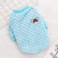 Blue fluffy pet dog sweatshirt with cute puppy embroidery, warm winter pet clothes for cats - XS / Blue