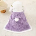 Purple plush pet cloak winter warm hooded cape for dogs and small pets S M L size variant. - M (Recommended for Under 7.5 kg) / Small Purple Grid