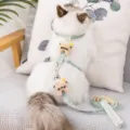 Cute plaid cat harness and leash set with adorable plush bear charms, comfortable for walking pets. - S / Green