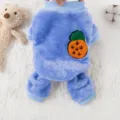 Cute blue thick warm pet jumpsuit with pineapple patch for small dogs and cats, multiple sizes. - XS / Blue