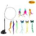 Set de 10 Juguetes para Gatos Varita con Ventosa Interactiva y Cabezas de Plumas Gusano Mariposa - Color Aleatorio / Juego de 10 piezas