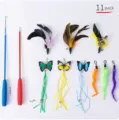 Set di giocattoli per gatti con bacchette telescopiche piume e vermi colorati 11 pezzi - Colore Casuale / Set da 11 pezzi 1