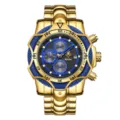 Reloj cronógrafo de hombre dorado Yalalusi grande con bisel azul y esfera negra elegante - Bisel Azul Esfera Azul