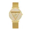 Reloj de mujer de cuarzo cristal oro lujo con esfera triángulo y pulsera acero - Caja dorada con esfera de estrás