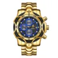 Yalalusi reloj de hombre dorado esfera grande cronografo azul diseno lujoso pulsera elegante - Bisel negro con esfera azul