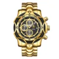 Reloj de pulsera cronógrafo de cuarzo para hombre dorado con esfera negra texturizada. - Bisel negro con esfera dorada