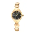 Reloj de cuarzo de lujo para mujer en oro con esfera negra y pulsera geométrica. - Caja Dorada Esfera Negra