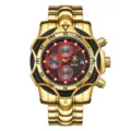 Reloj cronógrafo de hombre en oro de lujo con esfera grande y detalles en negro y rojo. - Bisel negro con esfera roja