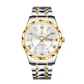 Reloj de cuarzo para hombre de negocios con doble calendario, correa de acero y marcadores. - Caja bicolor - esfera blanca