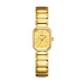 Gold women's quartz watch with elegant octagonal case and unique faceted chain strap design. - Gold Case Gold Dial