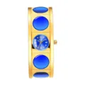 Reloj de pulsera rígida dorada con esfera azul llamativa e incrustaciones elegantes. - Caja de Oro Esfera Azul