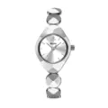 Women's silver quartz fashion watch with unique geometric faceted link bracelet and crystal dial markers. - Silver Case White Dial