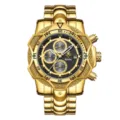 Reloj de cuarzo de lujo para hombre en oro con esfera grande y bisel texturizado. - Bisel Dorado Esfera Dorada