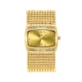 Reloj de cuarzo dorado para mujer de lujo con cristales brillantes y correa de cuentas. - Caja Dorada Esfera Dorada
