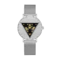 Reloj de cuarzo para mujer correa malla plateada estrass caja redonda esfera triangulo negro - Caja Plateada Esfera Negra