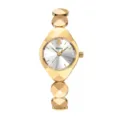 Reloj de cuarzo de lujo chapado en oro para mujer con correa geométrica facetada. - Caja Dorada Esfera Blanca