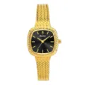Reloj de pulsera de lujo para mujer con malla elegante, esfera negra y caja dorada elegante. - Caja Dorada Esfera Negra