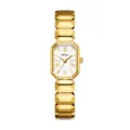 Gold tone women quartz watch with faceted geometric bracelet and white roman dial. - Gold Case White Dial