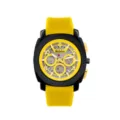 Reloj deportivo de cuarzo para hombre esfera grande correa silicona amarilla cronógrafo elegante - Caja Negra Esfera Dorada