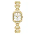 Élégante montre dorée strass pour femme avec bracelet éventail et boîtier carré. - Boîtier Or Cadran Blanc