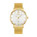Reloj de cuarzo para mujer en color dorado con correa de malla, esfera blanca y fecha. - Caja Dorada Esfera Blanca (Hombre)